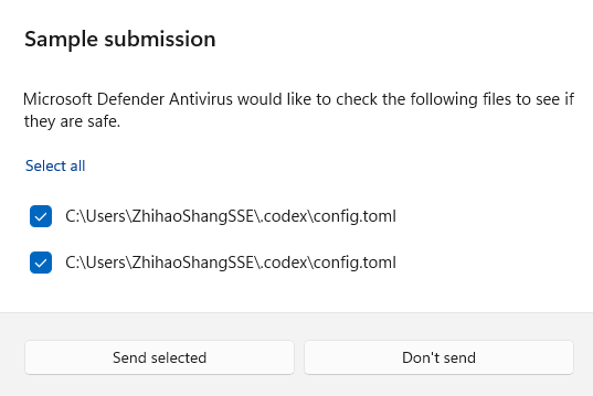 Microsoft Defender sample submission prompt